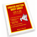 Coated cotton dust sheet packaging with red label on a white background